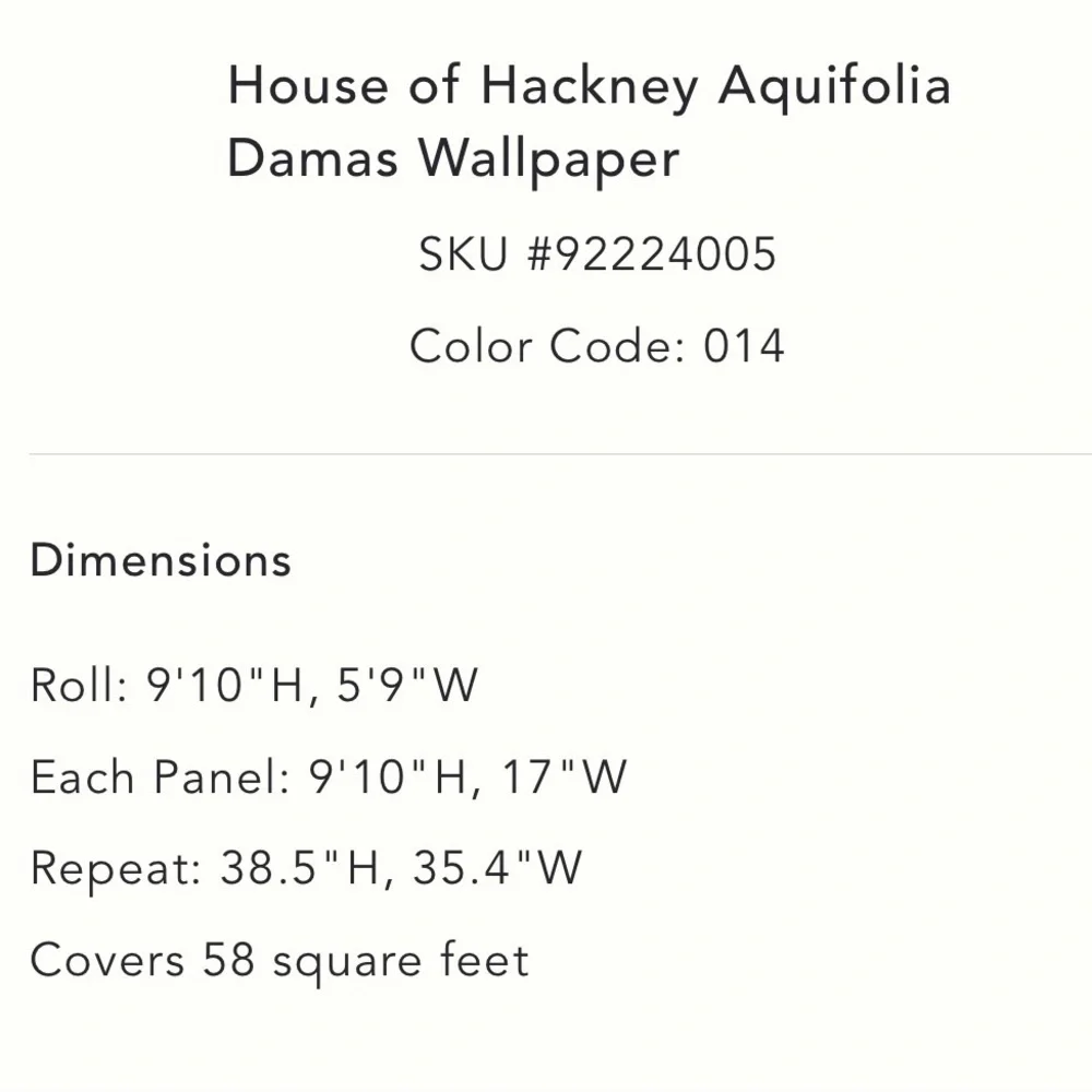 Anthropologie x House of Hackney Acquifolia Damas Wallpaper NIP